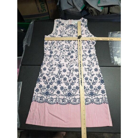 London Times  Pink Stripe Navy Floral Sleeveless Work Dress Sheath Office Career - Picture 4 of 6